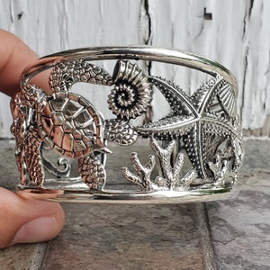 Oxidized Sterling Silver Sea Life Cuff Bracelet