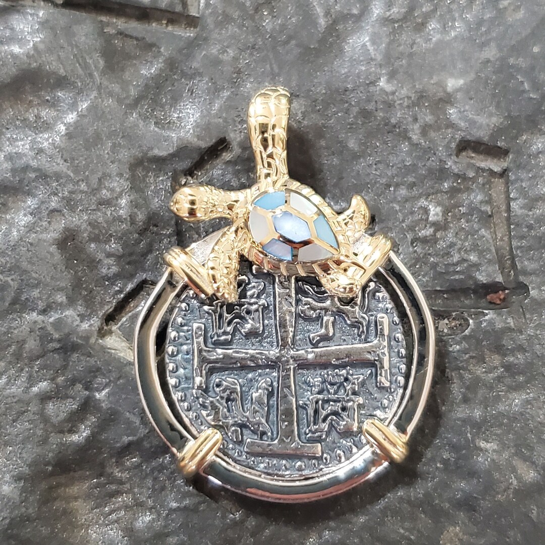 Turtle Shell Coin Atocha Turtle Coin Shipwreck Treasure Pendant With Shell Inlay - Etsy