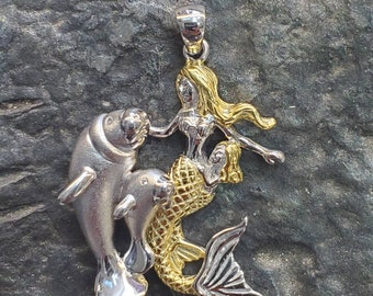 Mermaid and manatee necklace. Gift for her