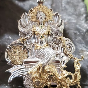 Queen Mermaid pendant with Atocha coin and octopus shipwreck treasure jewelry museum quality