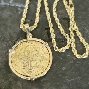 Atocha 14kt gold coin and 14kt gold chain shipwreck sunken treasure coin