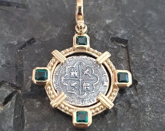 Atocha 14kt gold plated emerald cut topaz sunken treasure coin