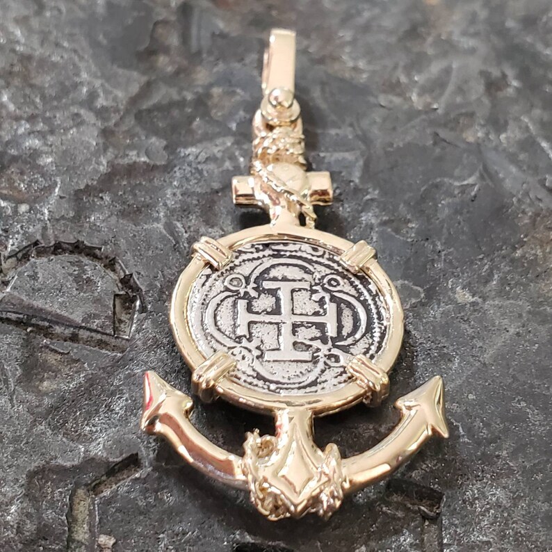 Atocha Shipwreck Coin Pendant – Sterling Silver Anchor, Sunken Treasure, Handmade USA
