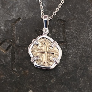 Atocha 14kt gold vermeil coin and sterling silver chain museum quality shipwreck sunken treasure coin
