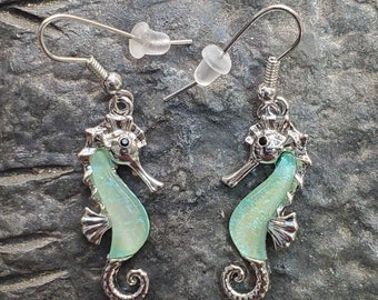 Seahorse earrings dangle ocean beach nautical sealife