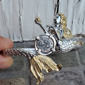 Mermaid bangle bracelet with Atocha shipwreck treasure coin