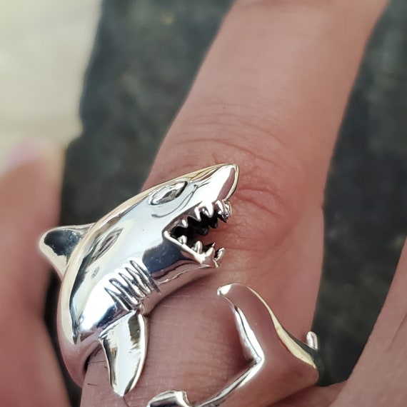 Sterling Silver Shark Adjustable Ring - Etsy