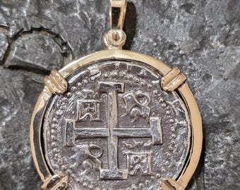 Atocha solid 14kt gold bezel silver coin shipwreck sunken treasure pendant
