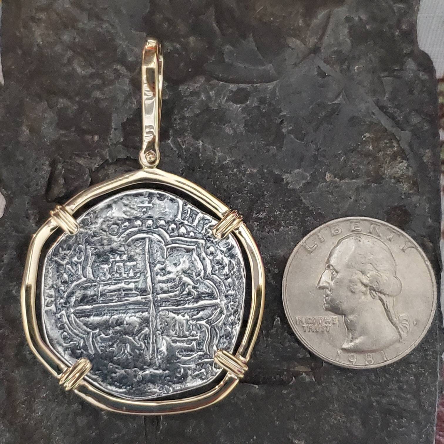 BIG 14kt gold overlay Atocha coin pendant