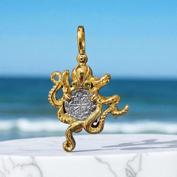 14kt vermeil atocha octopus coin sunken treasure ship shipwreck museum quality replica