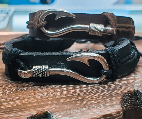 Fish Hook Leather Bracelet Etsy