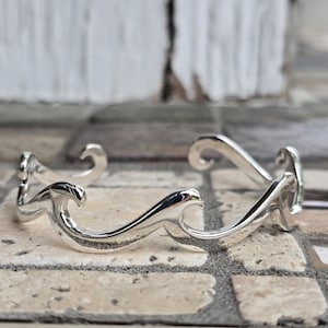 Wave cuff bangle sterling silver ocean beach jewelry adjustable
