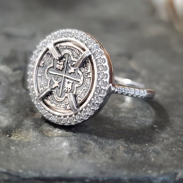 Atocha silver ladies ring white topaz band shipwreck sunken treasure coin