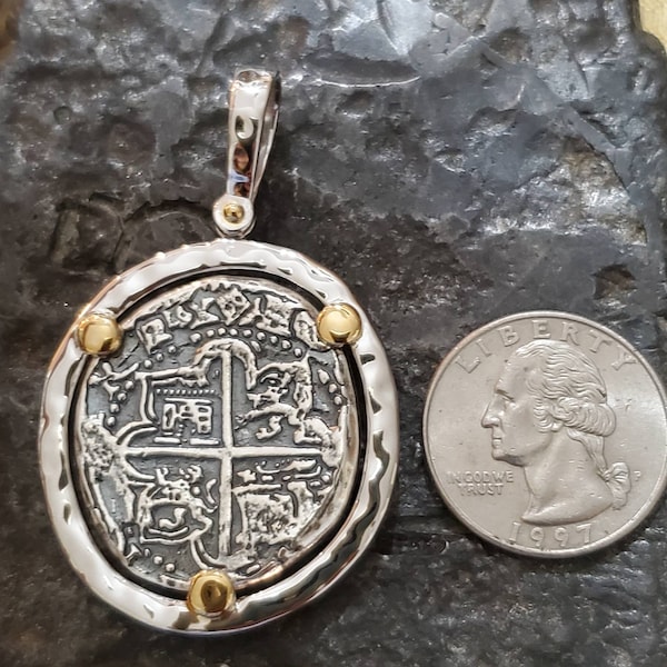 Large atocha pendant with hammered bezel treasure coin museum quality