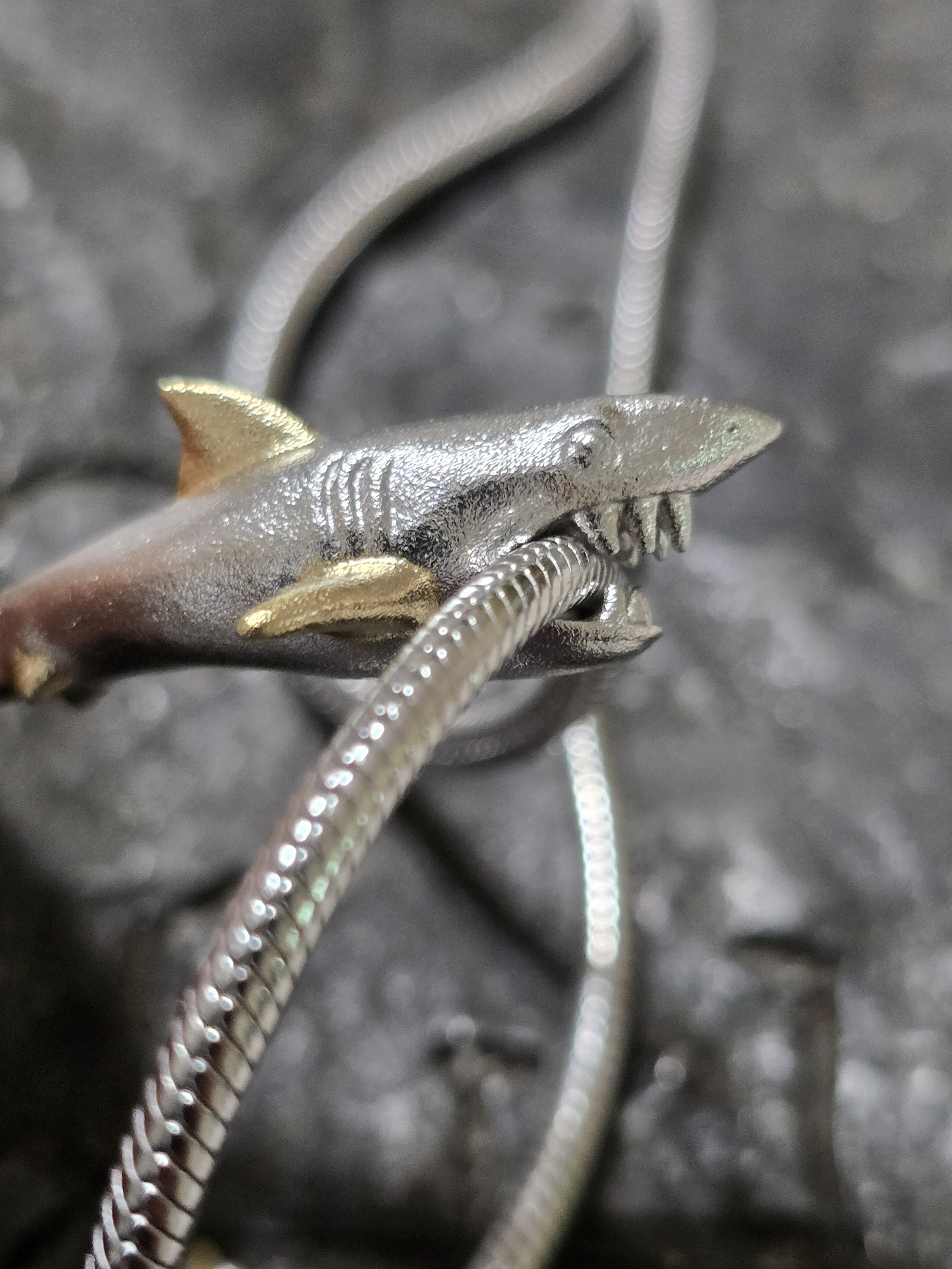 Sterling Silver Shark Biting Chain Necklace - Etsy