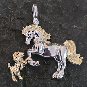 Sterling Silver Horse and Dog Pendant: Limited Edition Equestrian Jewelry