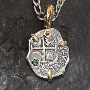Atocha silver with emerald topaz and chain shipwreck sunken treasure coin