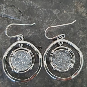 Atocha silver classy coin dangle earrings hammered bezel