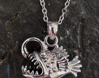 angler fish pendant sterling silver with chain