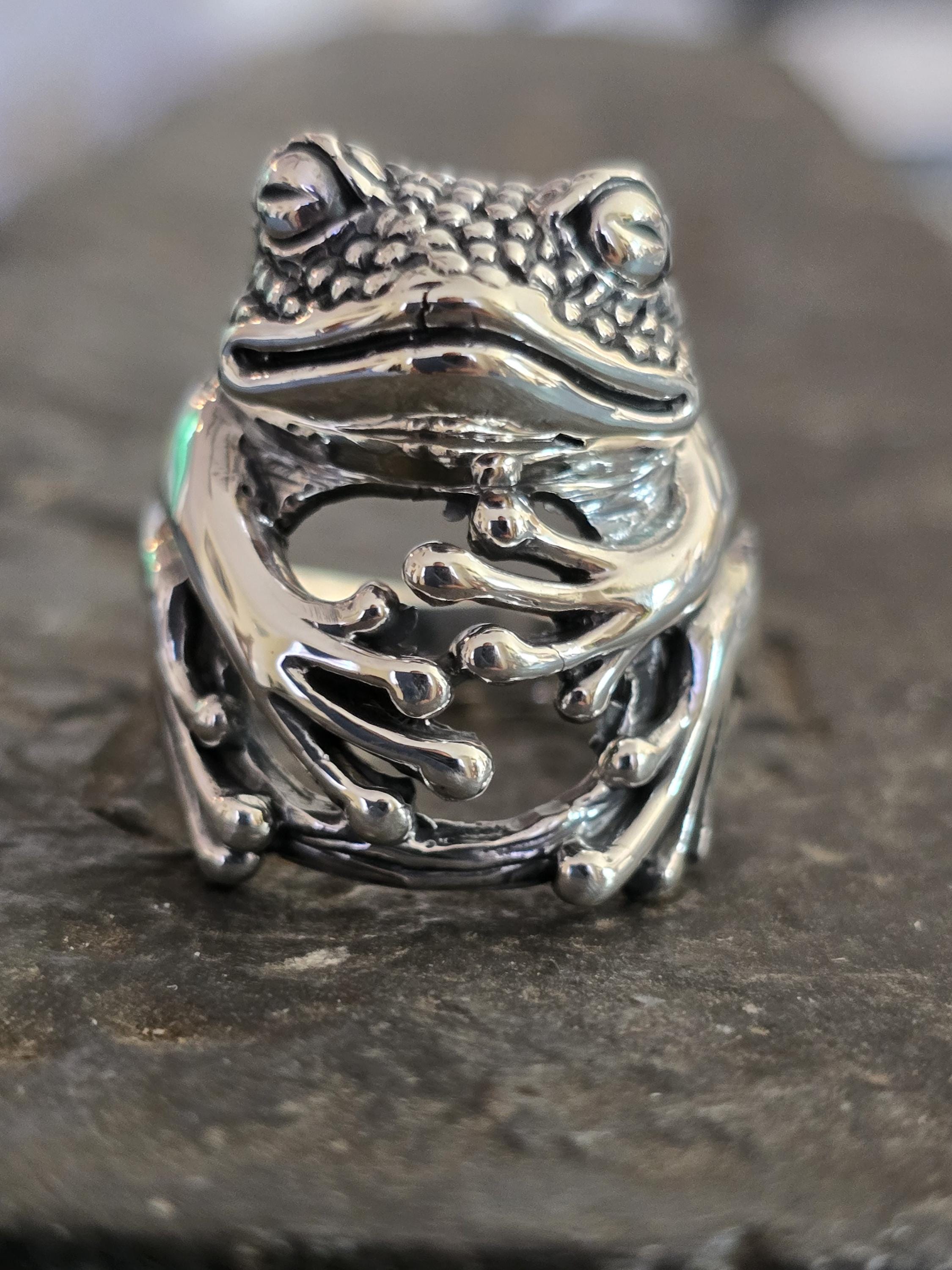 Sterling Silver Large Frog Ring - Etsy