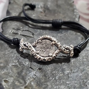 Atocha octopus kraken leather bracelet silver shipwreck sunken museum quality coin