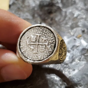 Atocha Shipwreck Coin Ring – Sterling Silver With Gold Finish – Shark Style – Mel Fisher Certificate