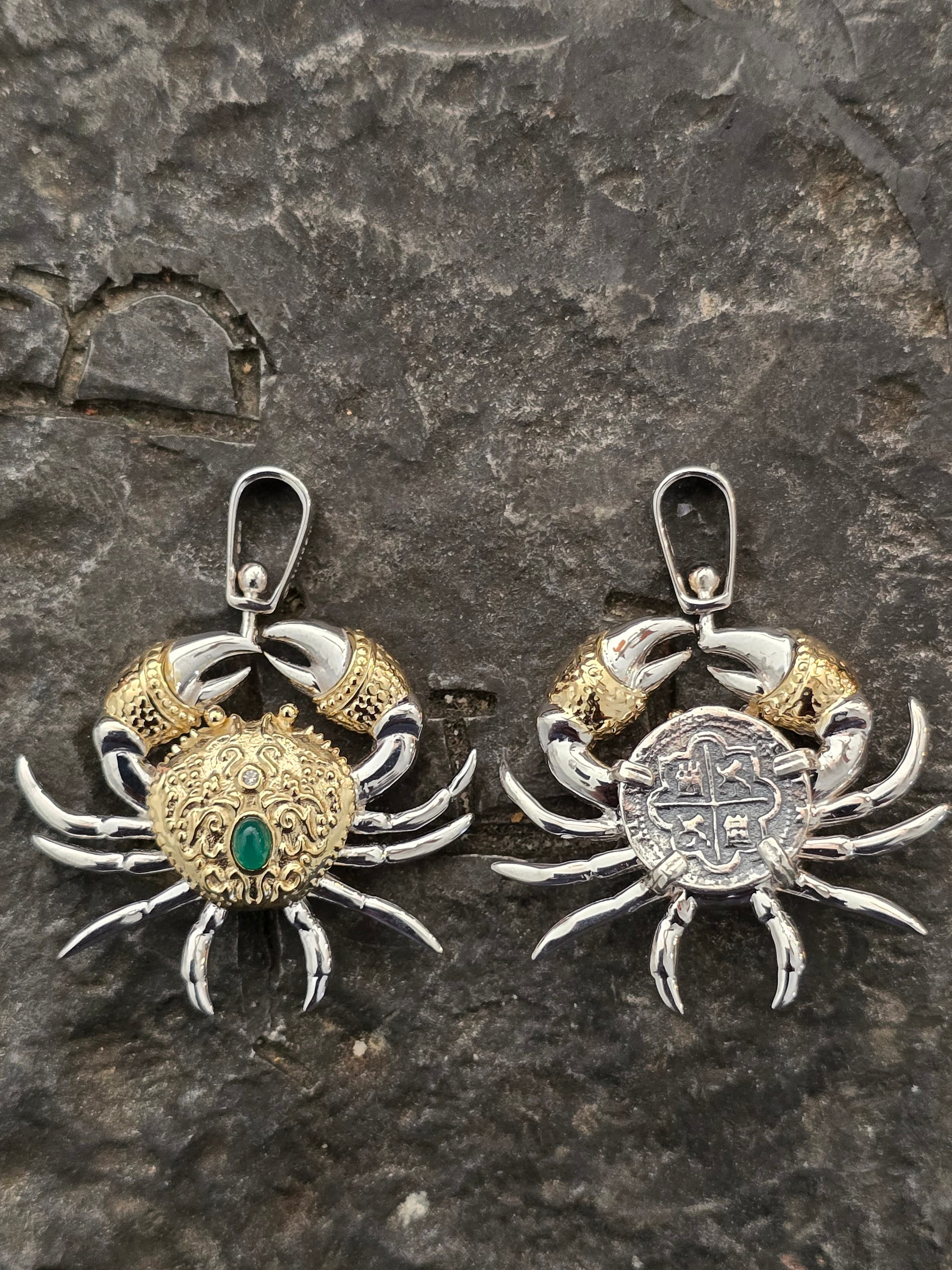 Atocha Silver Coin Crab Reversible Pendant Shipwreck Sunken