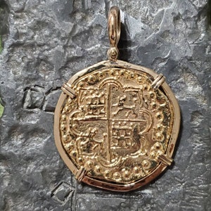 14kt solid heavy gold Atocha mel fisher pendant museum quality coin