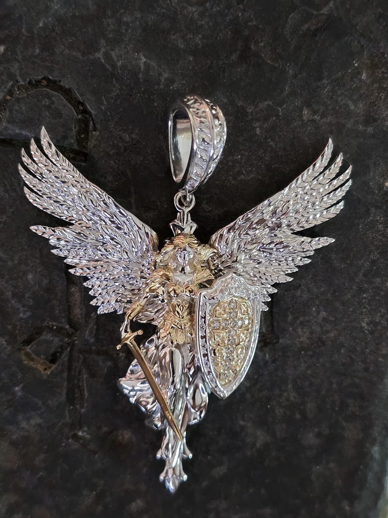 Faith & Protection Archangel Pendant – White Sapphire Cross Shield ...