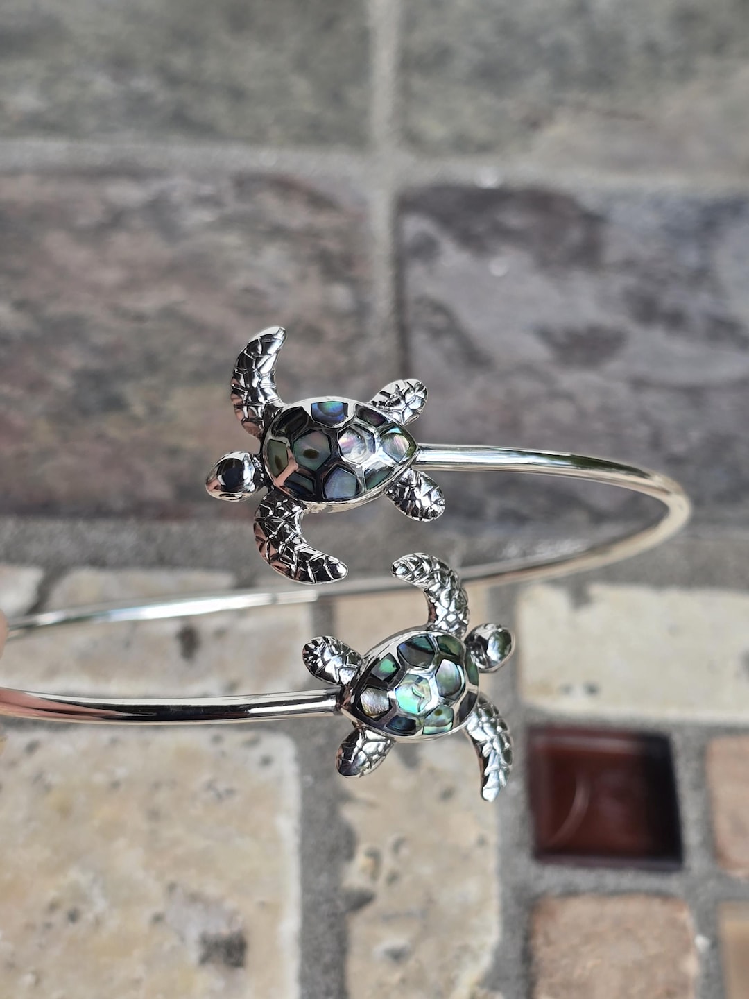 Turtle Bangle Sterling Silver Turtle Bangle Bracelet Abalone Shell - Etsy
