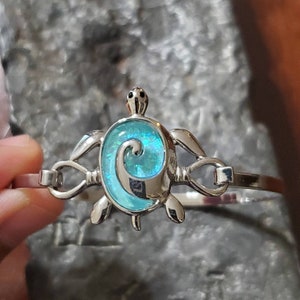 Turtle bangle bracelet dichroic glass jewelry