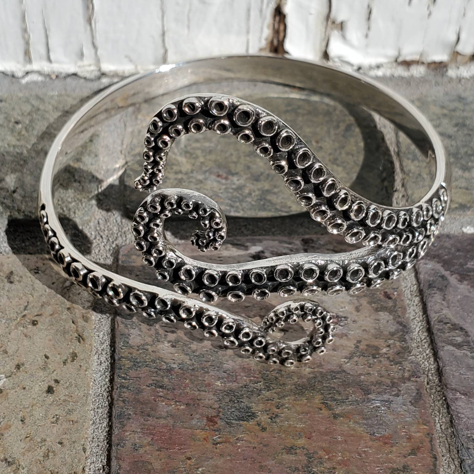 Large Tentacle Cuff Bracelet Soild Sterling Silver 