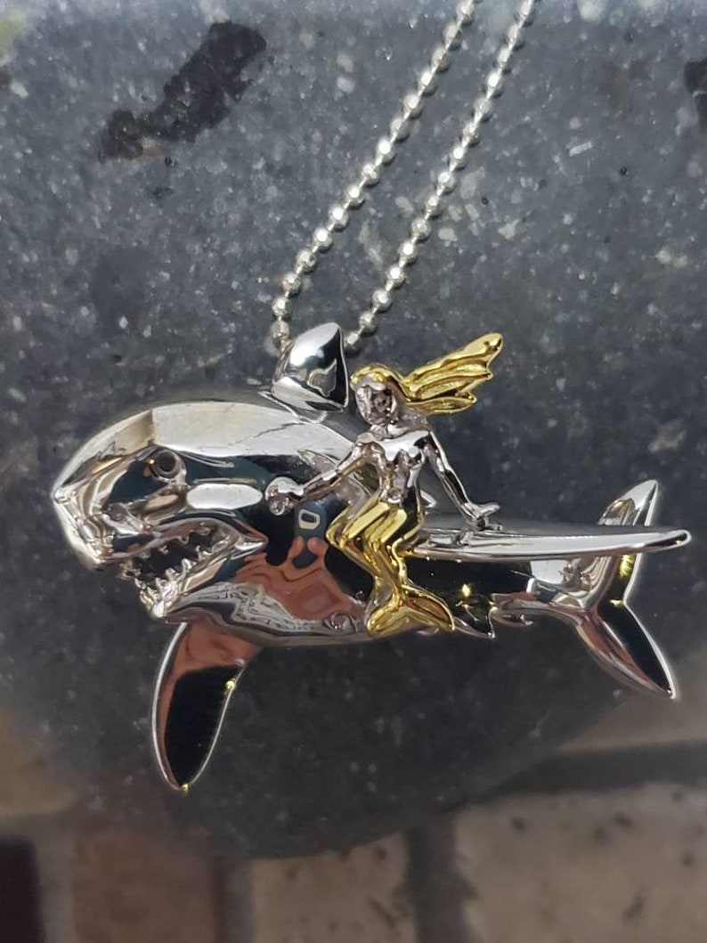 Mermaid Riding a Shark Pendant - Etsy