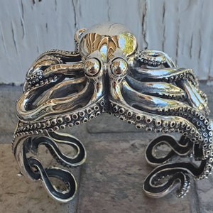 Extra large octopus silver cuff bracelet