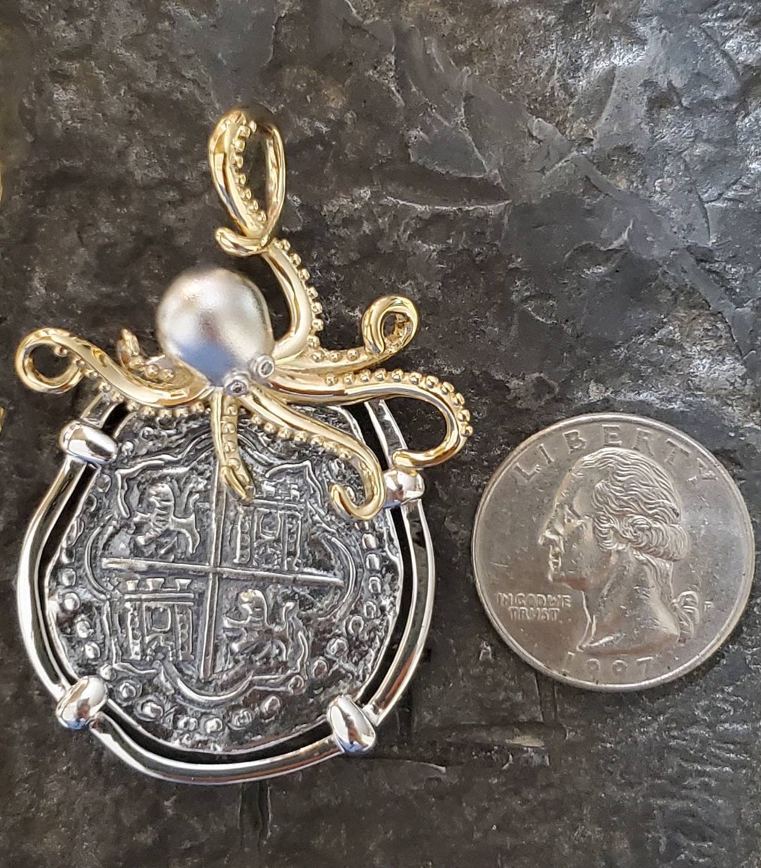14K Gold Octopus Pendant – ATOCHA Shipwreck Treasure Coin Style, Handmade