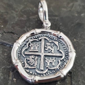 Atocha coin with bamboo style bezel shipwreck treasure jewelry