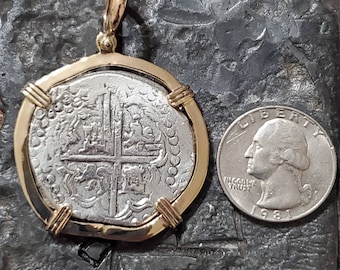 Atocha silver coin with genuine 14kt gold bezel shipwreck sunken treasure