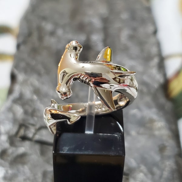 Sterling silver hammerhead shark adjustable ring