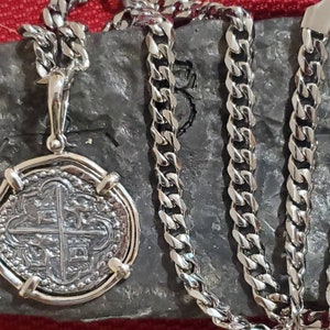 Large Atocha with chain sunken treasure shipwreck museum quality coin
