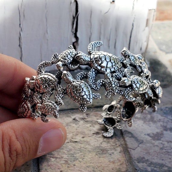 Silver turtle bracelet deals
