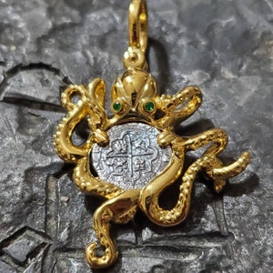 14kt vermeil atocha octopus coin sunken treasure ship shipwreck museum quality replica