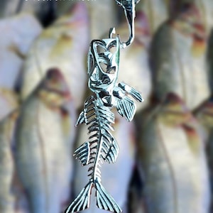 Sterling silver Snook on hook skeleton salt life