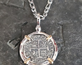 Atocha silver coin with chain pirate shipwreck treasure coin