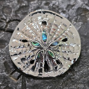 Large sterling silver sand dollar pendant slide realistic looking abalone shell inlay
