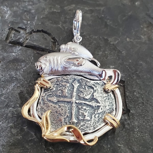 Atocha silver pendant manatee mom and baby bezel coin shipwreck sunken treasure
