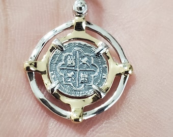 Atocha silver small coin with 14kt gold overlay with chain shipwreck treasure super cute