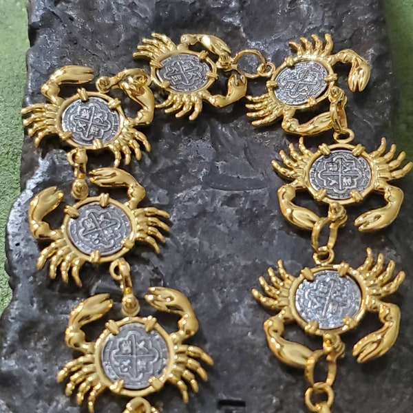 Atocha 14kt gold plated crab bracelet sunken treasure coin museum quality