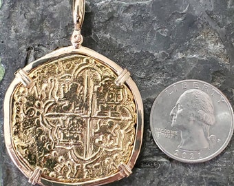 Large Atocha 14kt Solid Gold Coin Mel Fisher Shipwreck Sunken