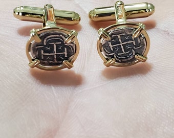 Atocha coin 14kt gold overlay cufflinks