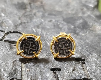 Atocha 14kt gold overlay mini stud earrings treasure coin